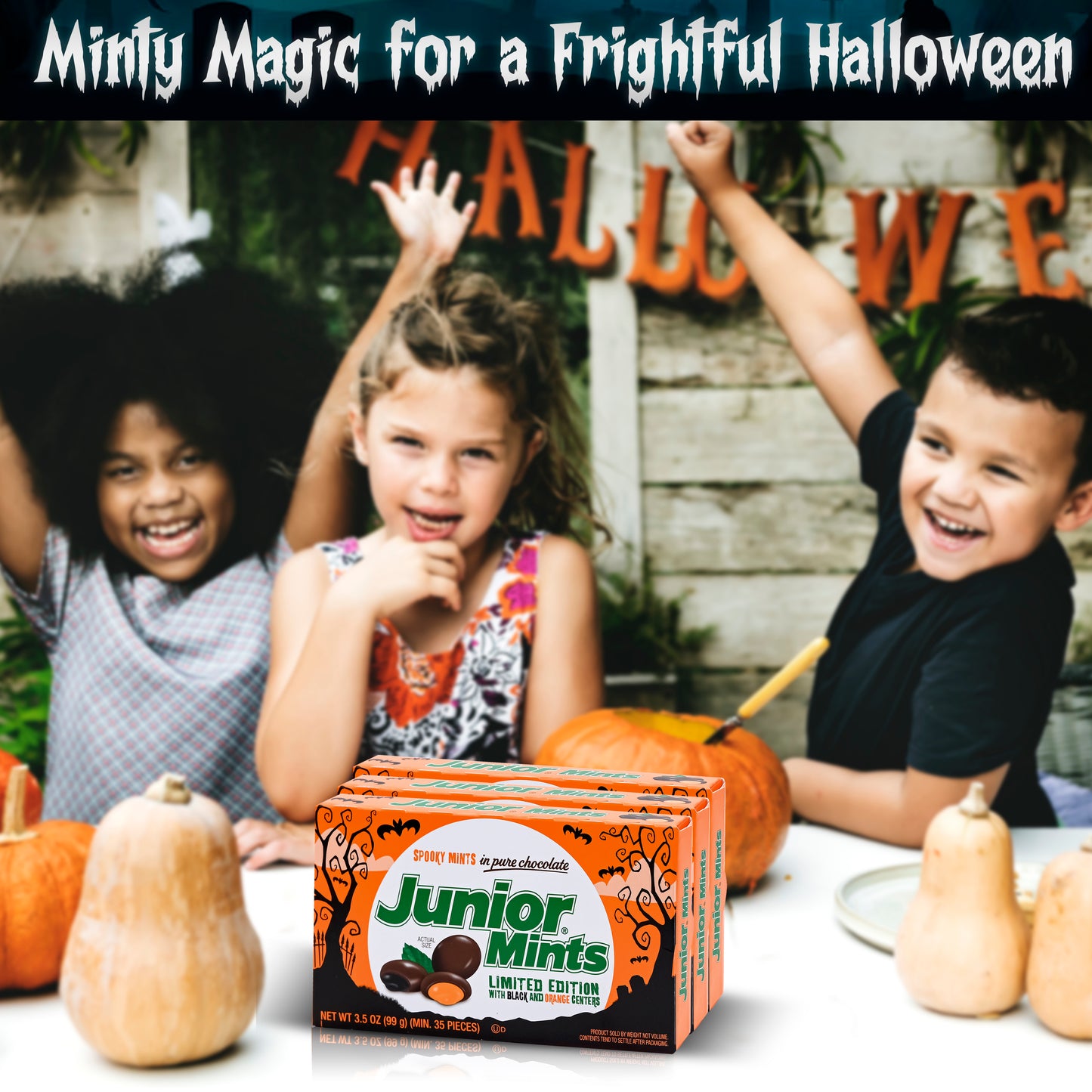 Junior Mints Spooky Halloween Candy 6-Pack, Limited Edition Black & Orange Centers, Dark Chocolate Mint Treats, Trick-or-Treat & Haunted Movie Theatre Boxes, Halloween Party Favors, Gluten-Free & Peanut-Free, Perfect for Candy Bowls