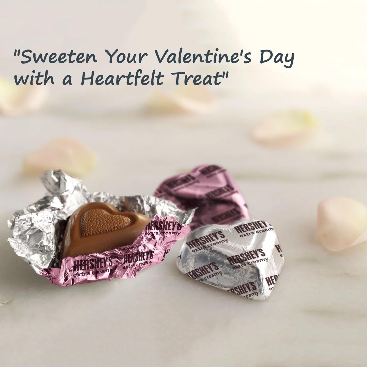 Hershey's Valentine's Day Chocolate Hearts, 2 LB Bag, Approx. 90 Pieces, Silver and Pink Wrapped, Perfect for Gifts and Decorations