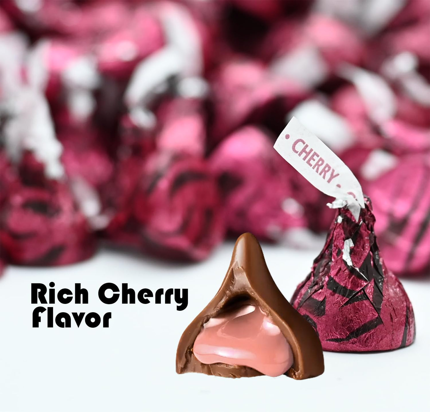 Hershey's Kisses Cherry Cordial, 2 LB Bag, Bulk Candy, Approx. 200 Individually Wrapped Milk Chocolate Pieces - Ideal for Romantic Gifting & Celebrations