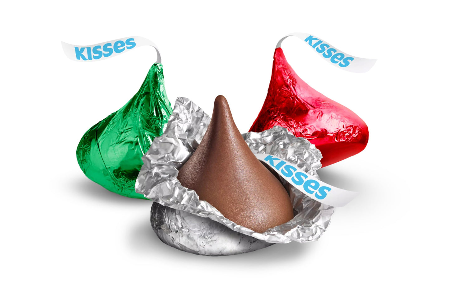 Hershey Holiday Kisses Milk Chocolate Christmas Colors, 1 lb Bulk Bag (Approx. 95 Pieces) – Red, Green, and Silver Foil Wrapped Chocolate for Holiday Parties, Stocking Stuffers, Candy Bowls, and Baking