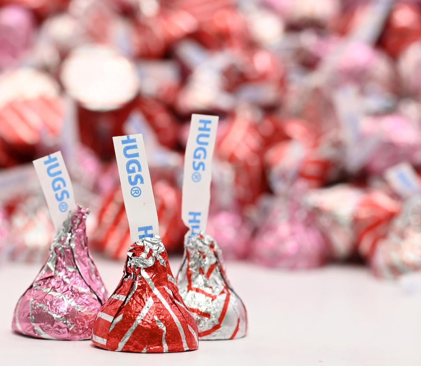 Hershey's Valentine's Day Hugs Mix - Bulk Candy, 2 LB, Approx. 200 pcs - Chocolate Individually Wrapped in Festive Red and Silver Foils