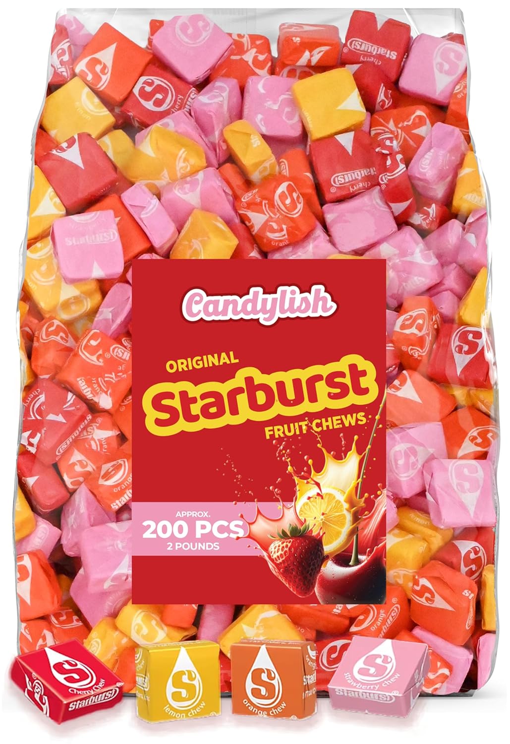 Starburst Original Fruit Chews Candy, 2 Pounds Bulk - Approx. 200 Assorted Individually Wrapped Pieces