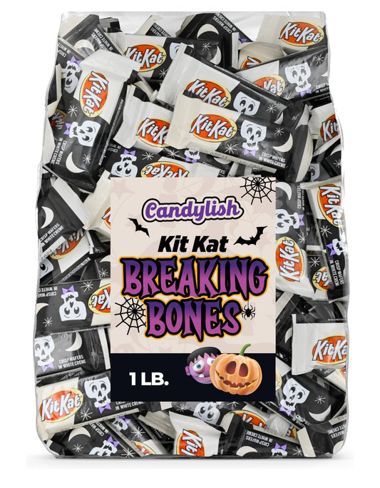 Breaking Bones White Crème Snack Size Candy Bars 1 LB (Approx 30 PCS) Halloween Trick or Treat Candy, Bulk Candy for Parties, Kids Halloween Party Favors, Spooky Fun Size Treats, White Chocolate Wafer Bars