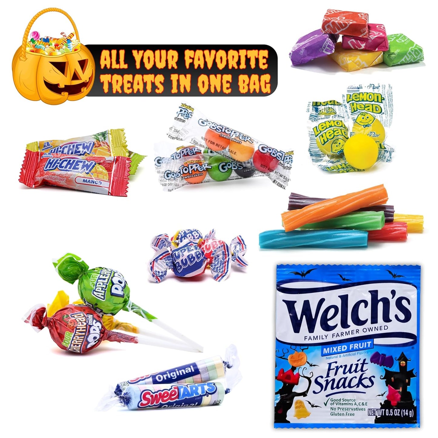 Halloween Candy Mix - 2 Pounds Bulk Bag of Individually Wrapped Candies Perfect for Trick-or-Treat, Parades: Featuring Lemonheads, Now & Later, Super Bubble, Sour Candy, Twizzlers & More