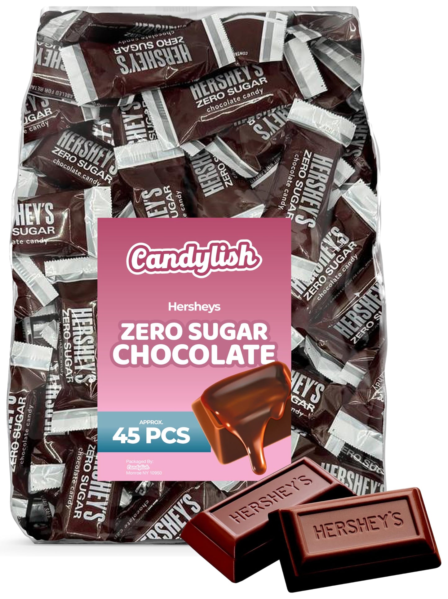 Hershey Zero Sugar Milk Chocolate Candy Bars - Approx. 45 Pieces Bulk Pack