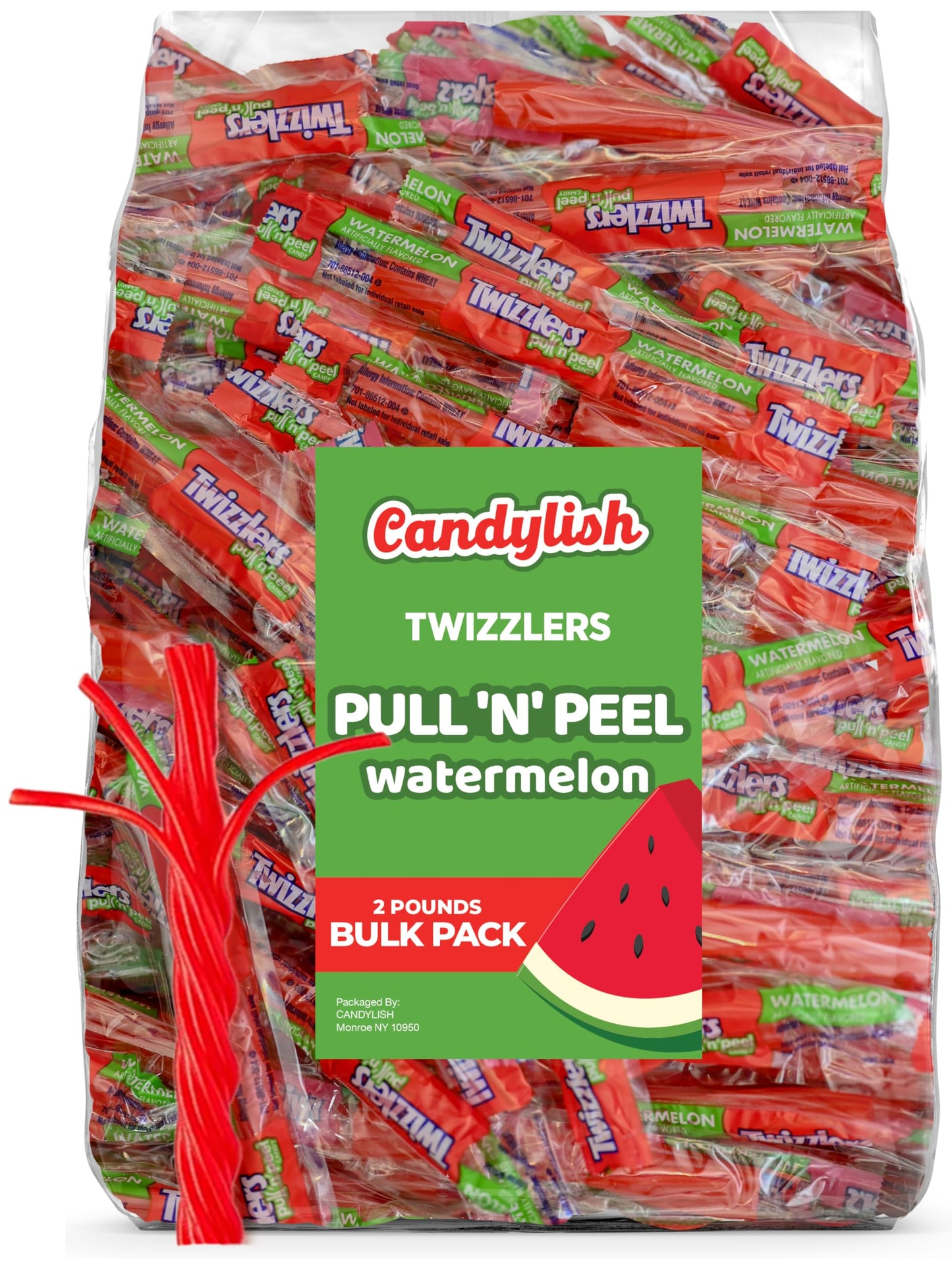 Twizzlers Watermelon Pull N Peel, 2 LB - Individually Wrapped, Bulk Candy Treat, Vibrant Red