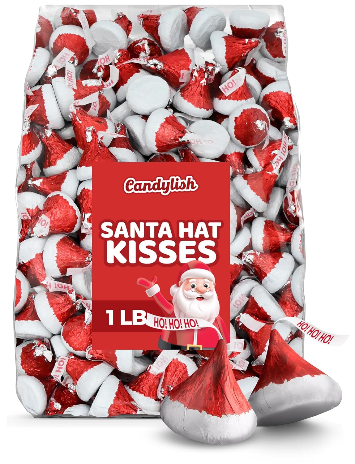 Hershey Santa Hat Kisses, 1 lb Bulk Bag (Approx. 95 Pieces) – Festive Holiday Chocolate Treats for Christmas, Stocking Stuffers, Party Favors, and Candy Bowls