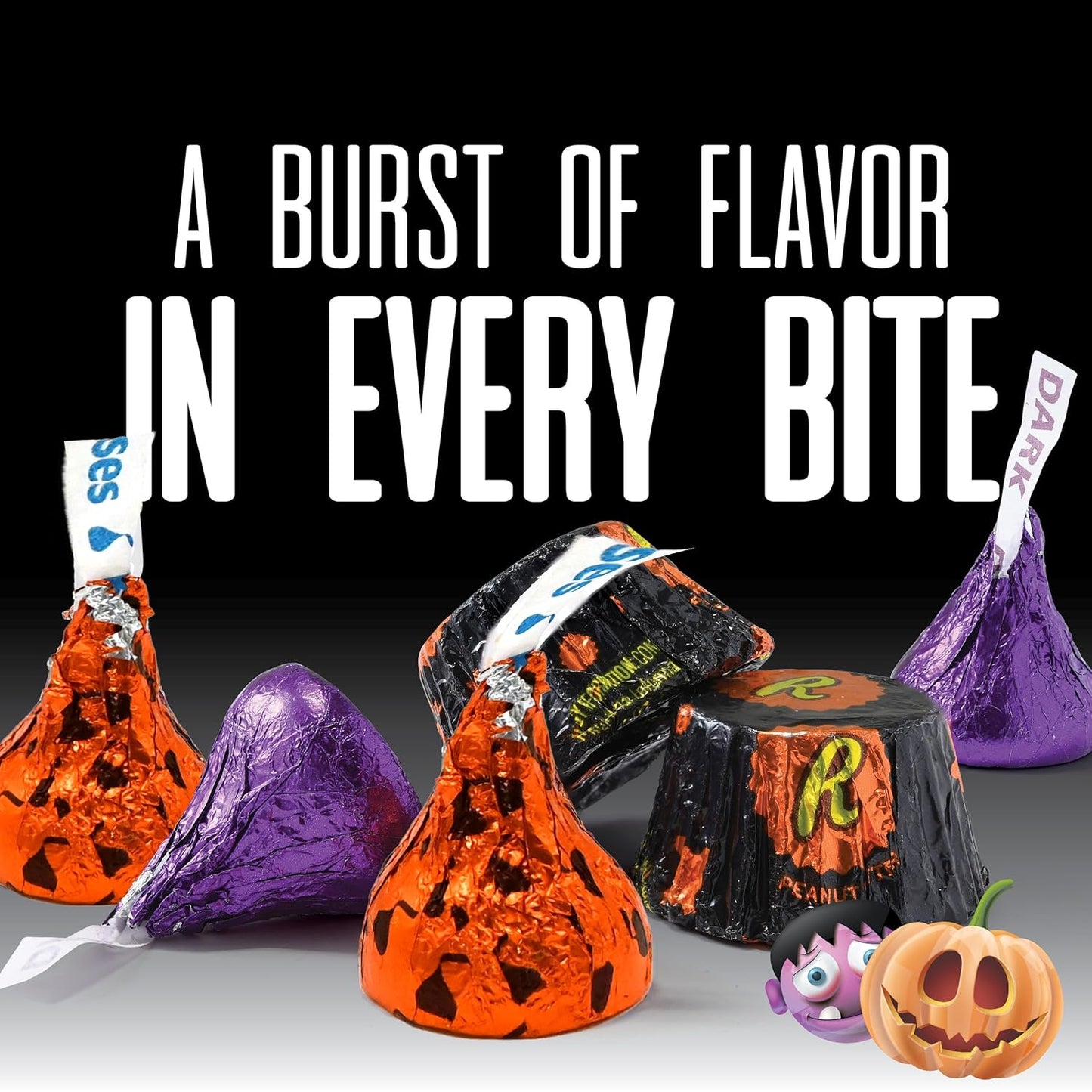 HALLOWEEN Chocolate Mix 4 pounds (64 oz) - in Black, Orange, and Purple Wrappers - Perfect for Trick or Treat and Parties, Featuring Hershey's Kisses and ReesesDark Miniatures