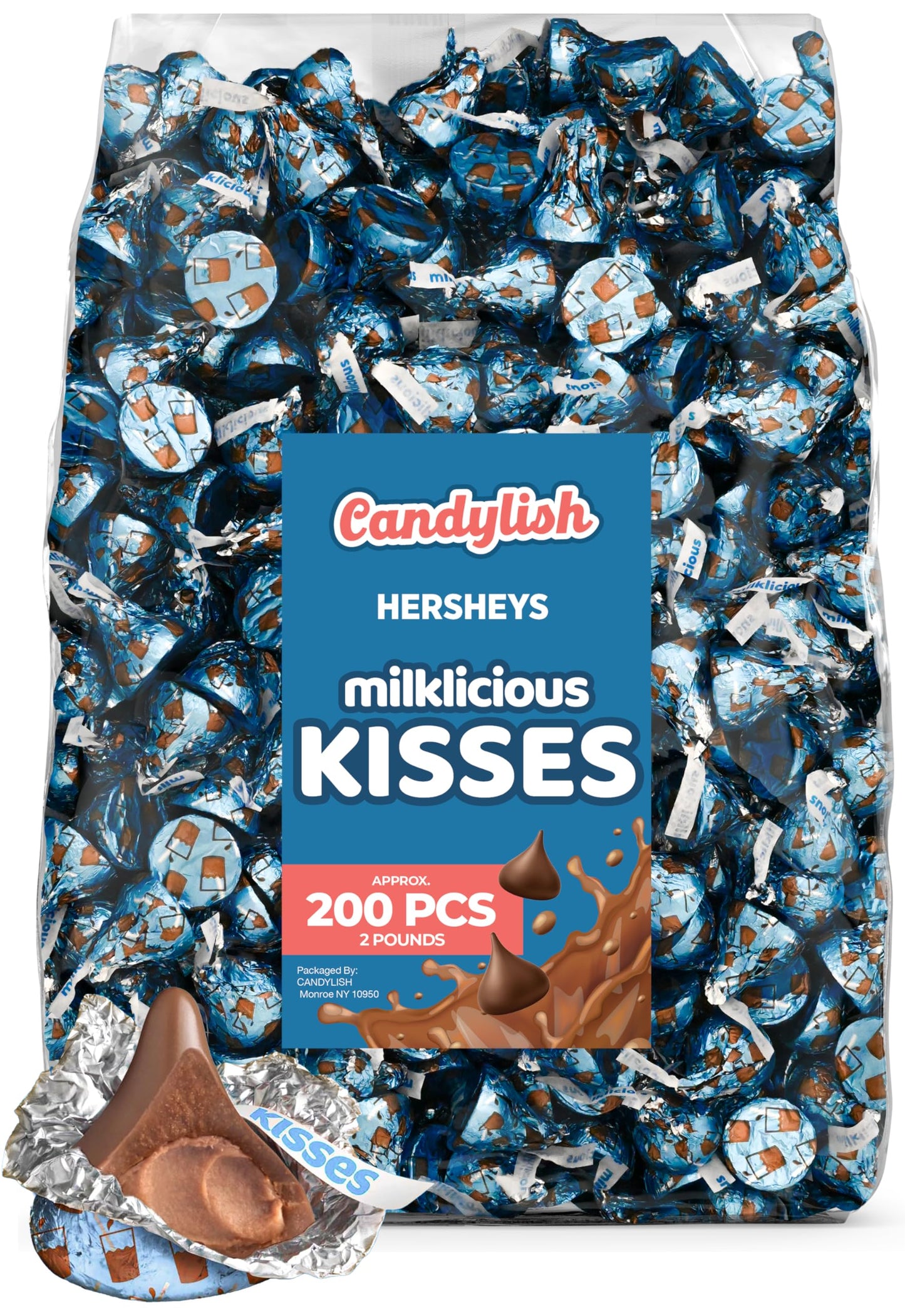 Hershey's Kisses Milklicious Milk Chocolate, 2 LB Pack, Approx. 200 Pieces - Individually Wrapped, Bulk Candy for Parties and Gifts