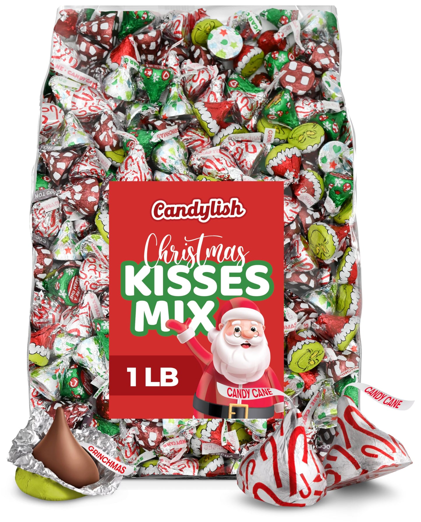 Hershey Kisses Christmas Collection – 1 LB Bag (Approx. 100 Pieces) – Candy Cane, Hot Cocoa, Sugar Cookie & Grinch Flavors – Assorted Holiday Chocolate, Perfect for Stocking Stuffers, Gift Bags, and Holiday Parties