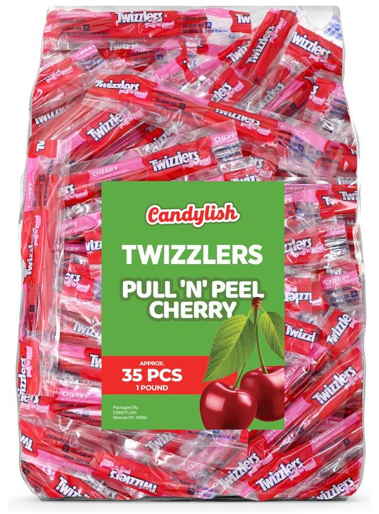 Twizlers Pull 'n' Peel Cherry Bulk Pack, 1 lb (Approx. 35 Pieces) - Fun and Delicious Cherry Flavored Licorice Candy