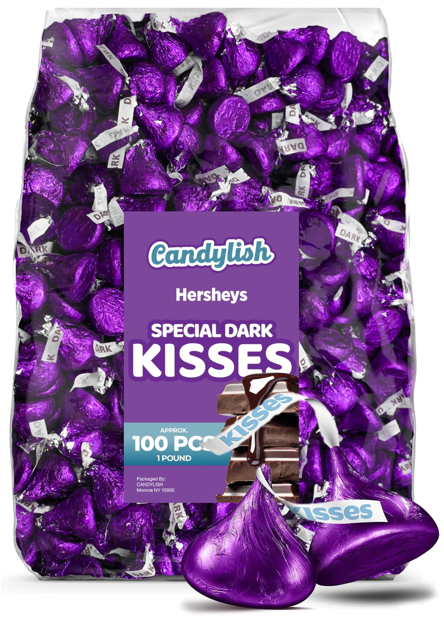 Hershey's Kisses Special Dark Chocolate - 1 LB (Approx. 100 pcs) - Bulk Individually Wrapped Purple Foil Candy