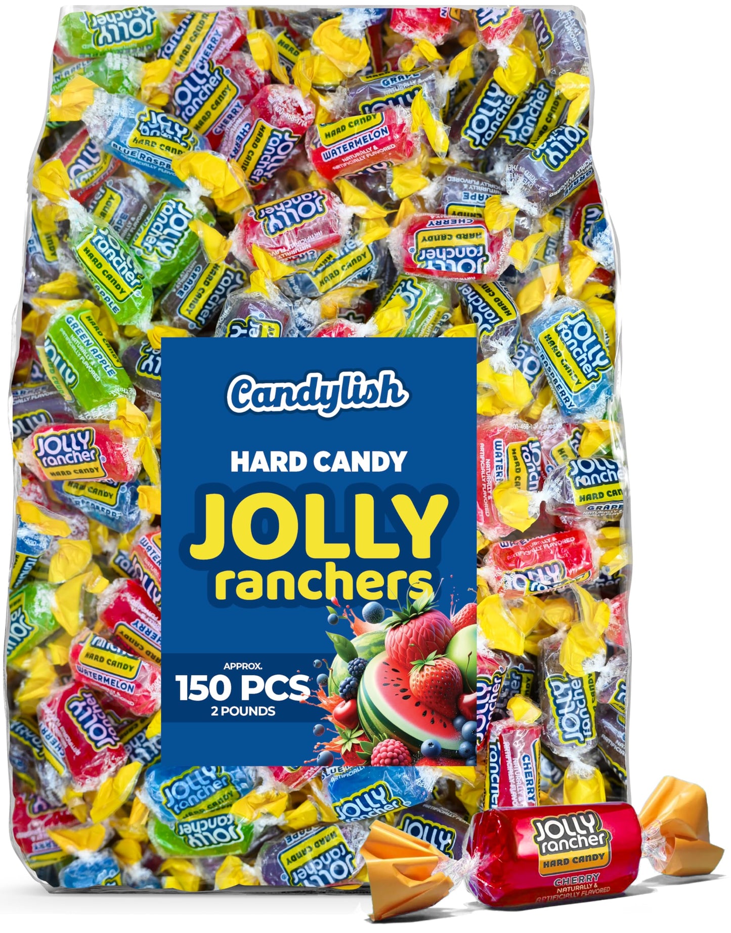 Jolly Ranchers Hard Candy Assorted - 2 LB Bulk Bag (Approximately 150 Pieces) - Fruit-Flavored Party Treats