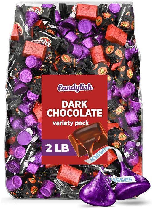 Dark Chocolate Variety Pack – Kisses Dark Chocolate, Rolo Salted Caramel Dark Chocolate, Hersheys Truffles Dark Chocolate – 2 lb Bulk Candy Assortment, Individually Wrapped for Sharing, Gifting, and Snacking