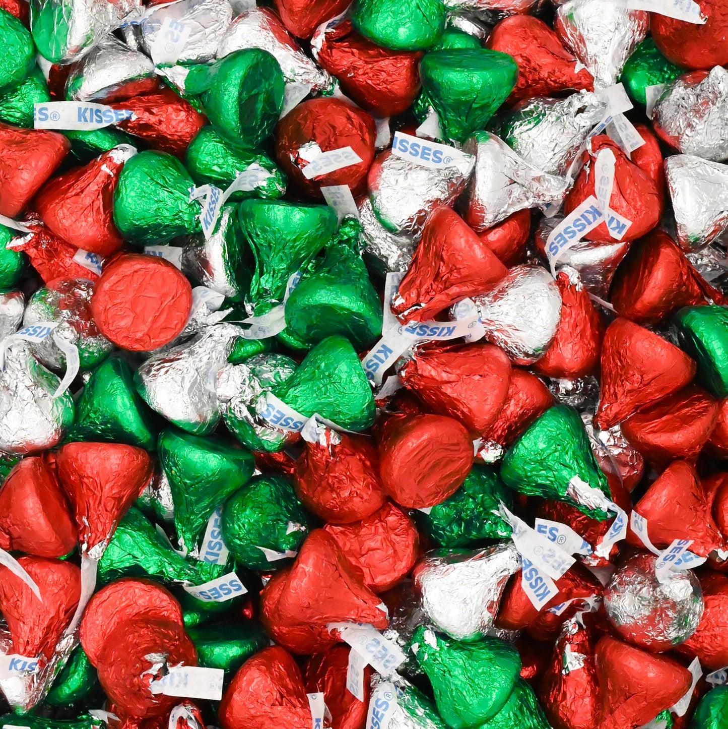 Hershey Holiday Kisses Milk Chocolate Christmas Colors, 1 lb Bulk Bag (Approx. 95 Pieces) – Red, Green, and Silver Foil Wrapped Chocolate for Holiday Parties, Stocking Stuffers, Candy Bowls, and Baking