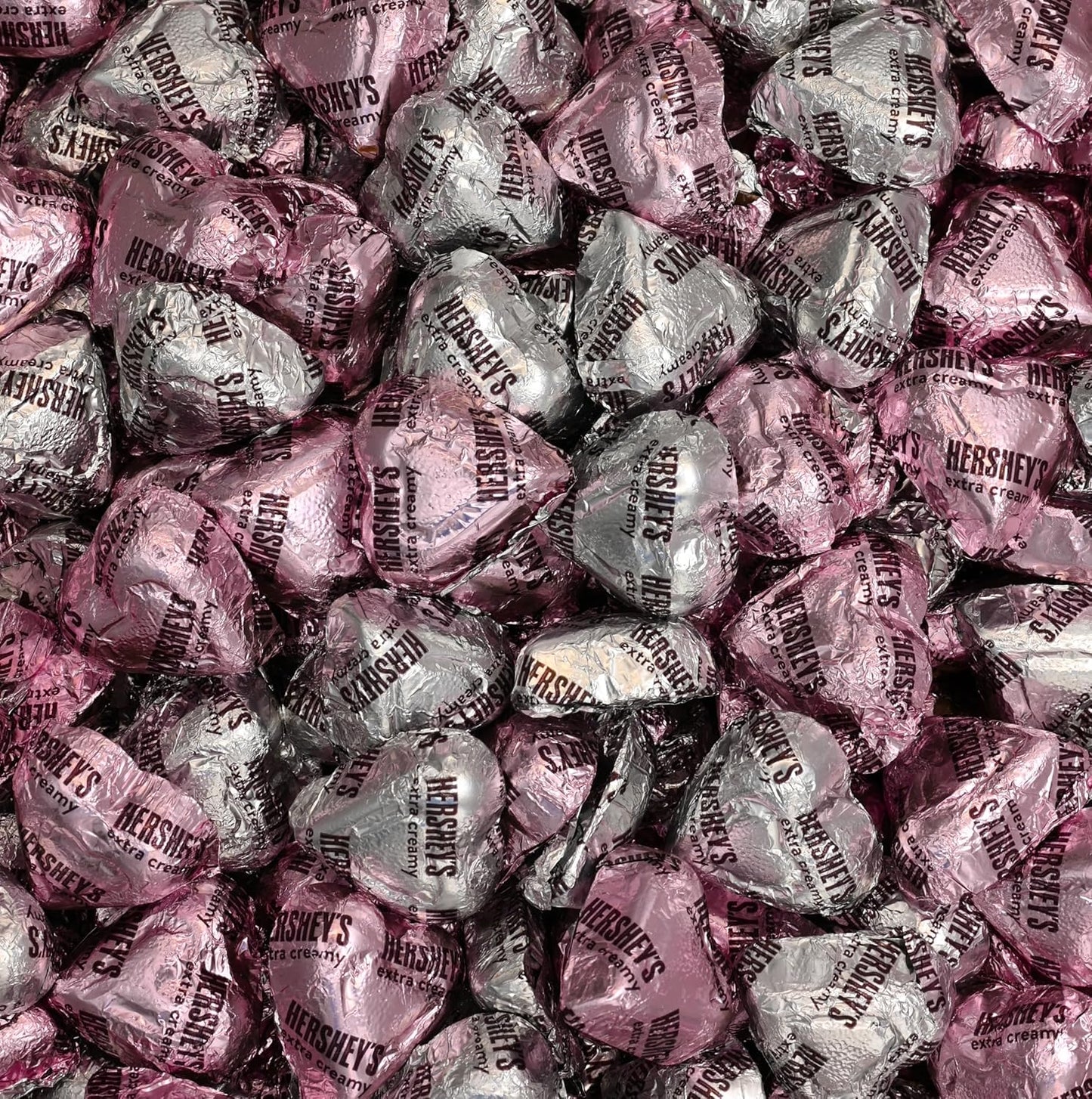 Hershey's Valentine's Day Chocolate Hearts, 2 LB Bag, Approx. 90 Pieces, Silver and Pink Wrapped, Perfect for Gifts and Decorations