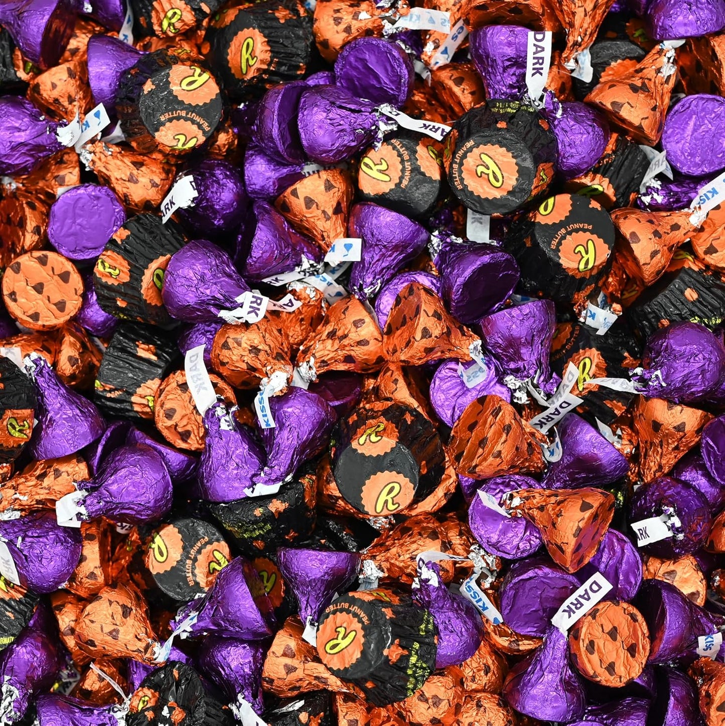 HALLOWEEN Chocolate Mix 4 pounds (64 oz) - in Black, Orange, and Purple Wrappers - Perfect for Trick or Treat and Parties, Featuring Hershey's Kisses and ReesesDark Miniatures