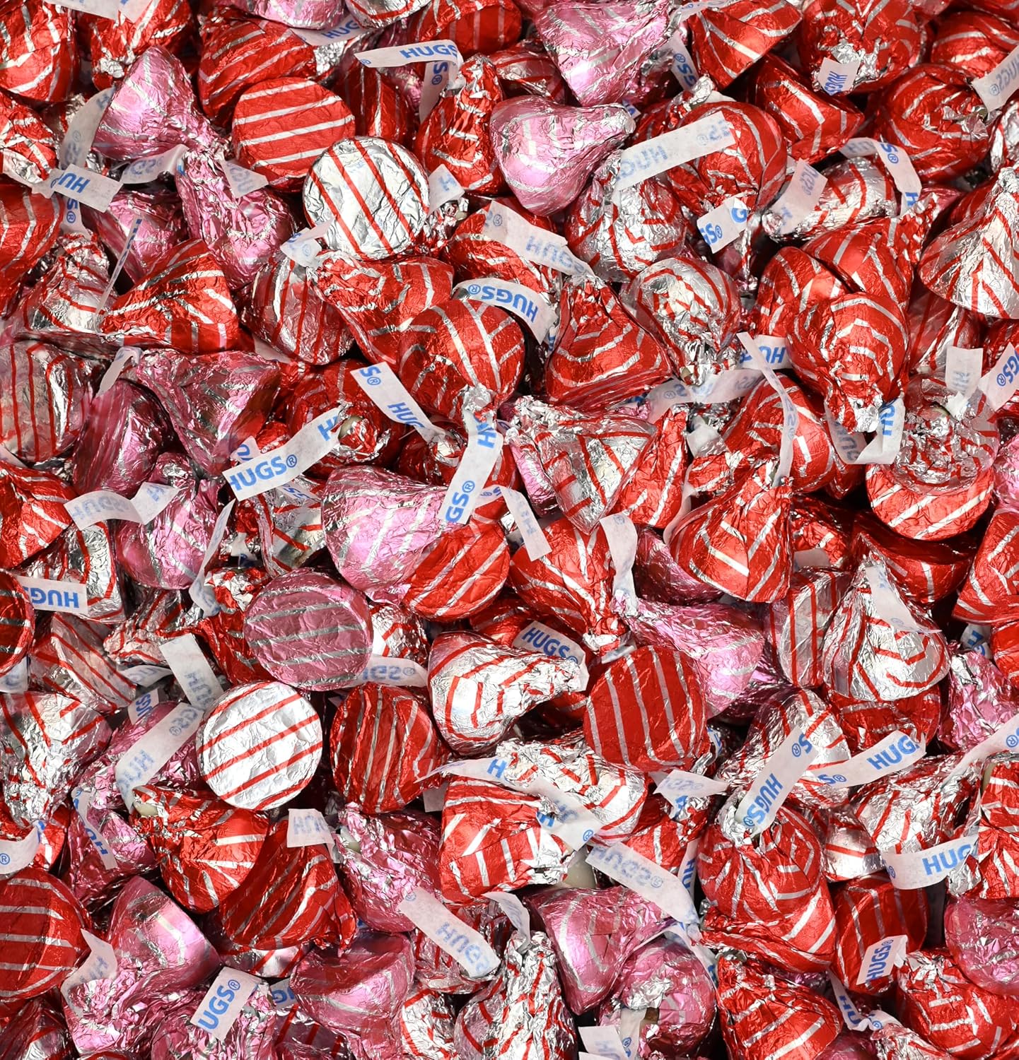 Hershey's Valentine's Day Hugs Mix - Bulk Candy, 2 LB, Approx. 200 pcs - Chocolate Individually Wrapped in Festive Red and Silver Foils